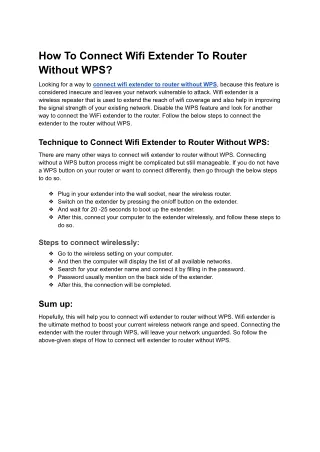 How to Connect Wifi Extender to Router Without WPS