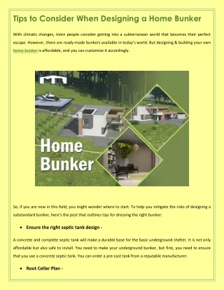 Tips to Consider When Designing a Home Bunker