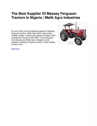 The Best Supplier Of Massey Ferguson Tractors In Nigeria