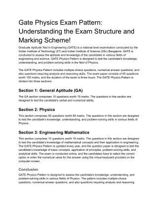 Gate Physics Exam Pattern: Understanding the Exam Structure and Marking Scheme