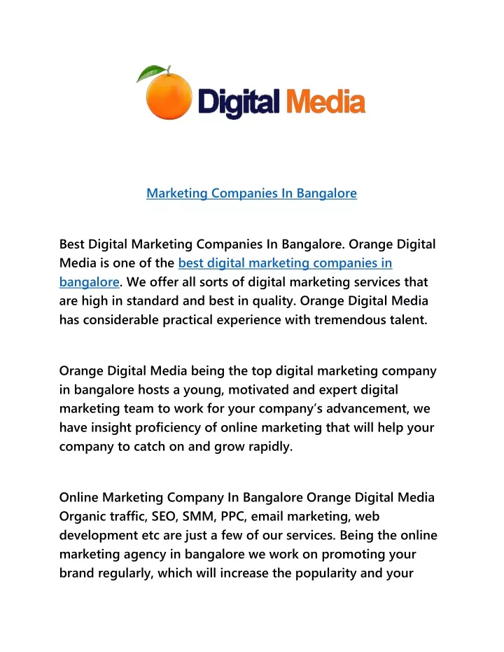 marketing companies in bangalore