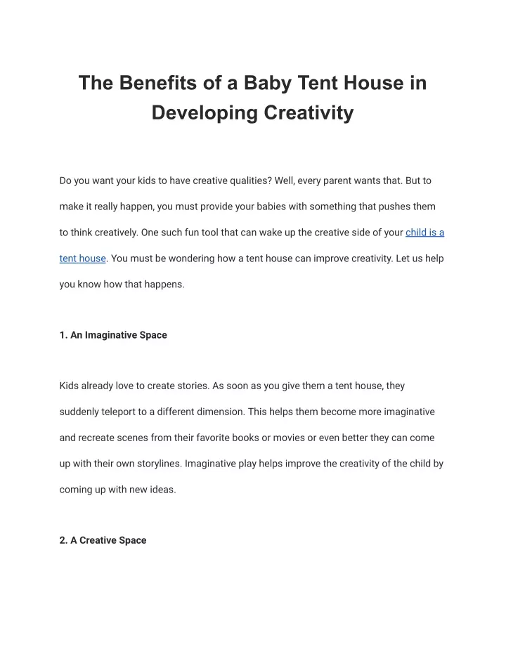 the benefits of a baby tent house in developing