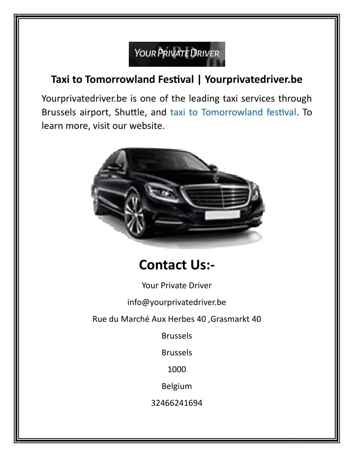 taxi to tomorrowland festival yourprivatedriver be