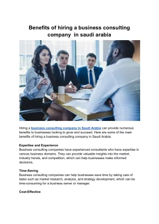 The top benefits of hiring a business consulting in Saudi Arabia