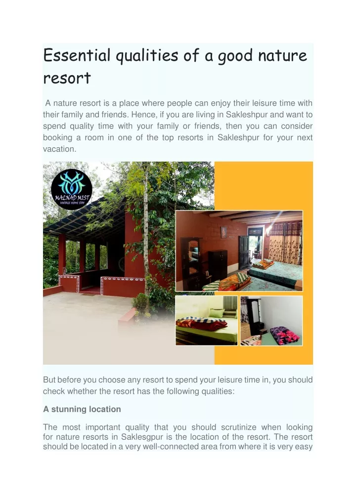 essential qualities of a good nature resort