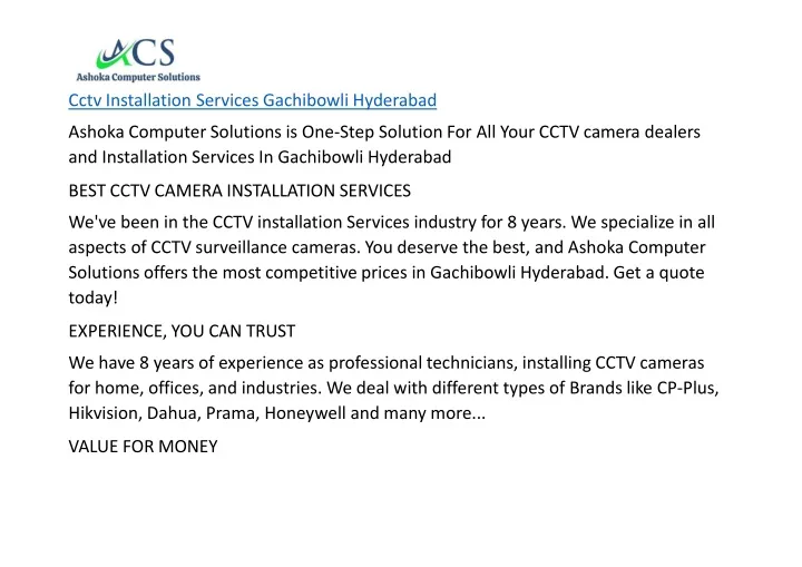 cctv installation services gachibowli hyderabad