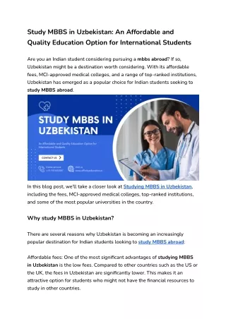 An Affordable Education Option for International Students in Uzbekistan
