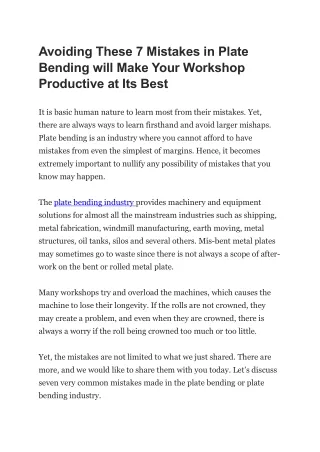 Avoiding These 7 Mistakes in Plate Bending will Make Your Workshop Productive at Its Best
