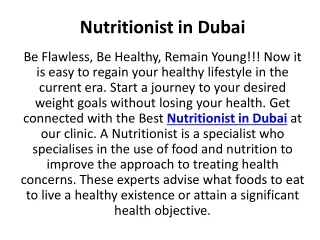 Nutritionist In Dubai