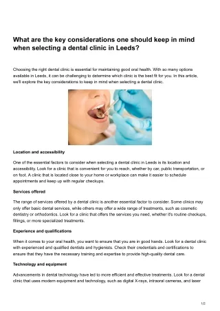 What are the key considerations one should keep in mind when selecting a dental clinic in Leeds