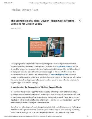 Medical Oxygen Plants, Cost-Effective Solutions for Oxygen Supply