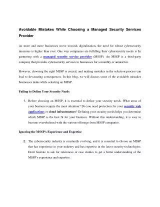 Avoidable Mistakes While Choosing a Managed Security Services Provider