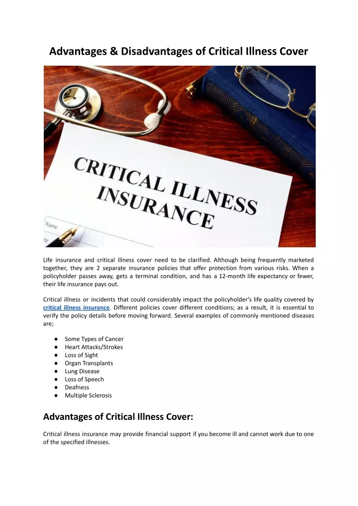 advantages disadvantages of critical illness cover