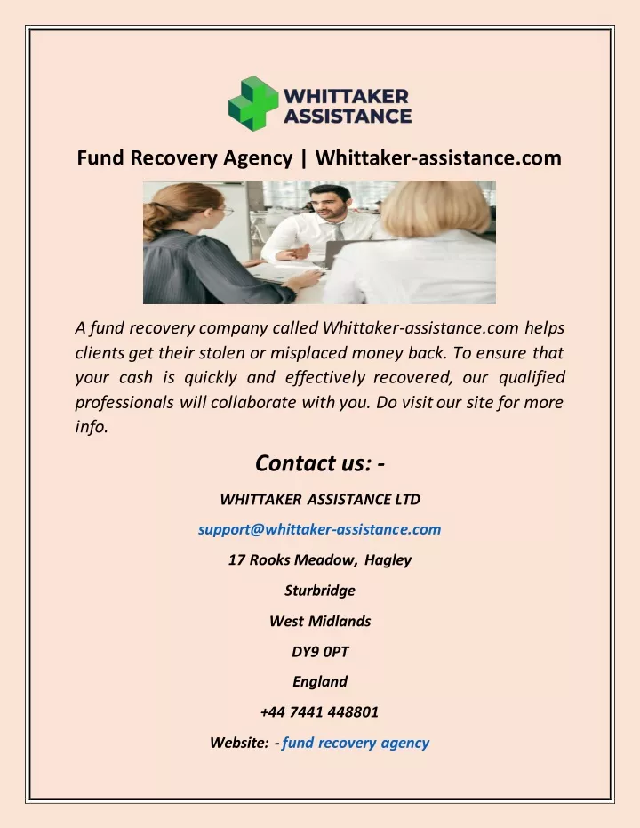 fund recovery agency whittaker assistance com