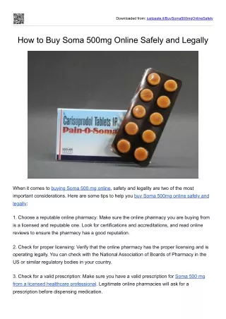 How to Buy Soma 500mg Online Safely and Legally