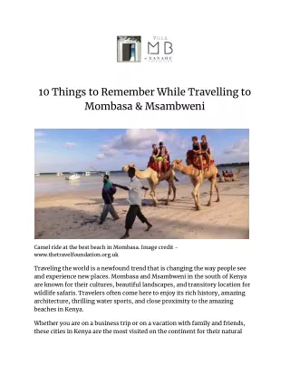 10 Things to Remember While Travelling to Mombasa & Msambweni