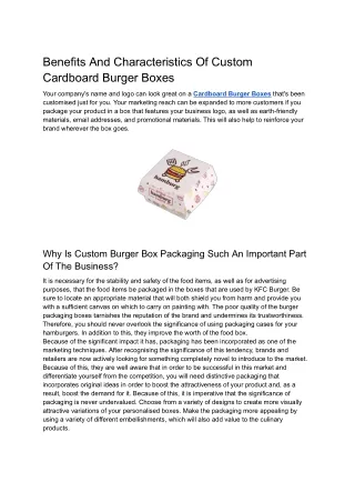 Benefits And Characteristics Of Custom Cardboard Burger Boxes