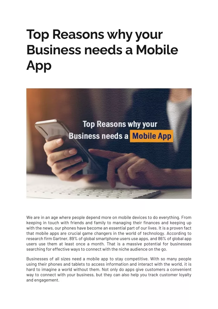 top reasons why your business needs a mobile app