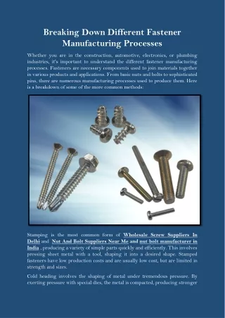 breaking down different fastener manufacturing