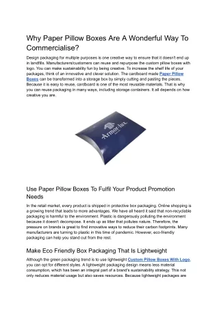 Why Paper Pillow Boxes Are A Wonderful Way To Commercialise?
