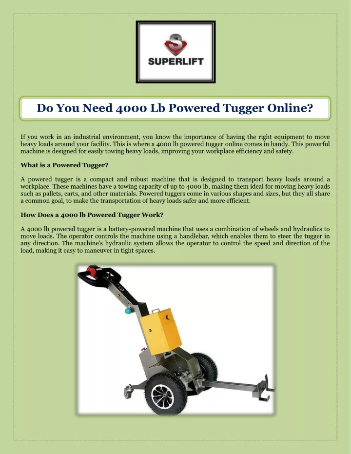 do you need 4000 lb powered tugger online