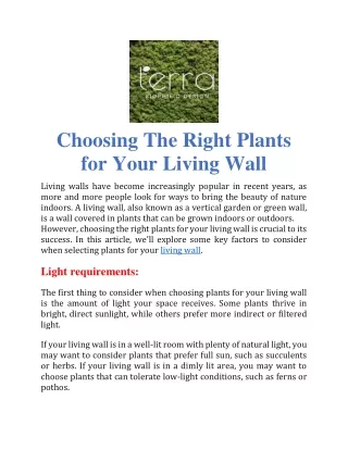 Choosing the right plants for your living wall