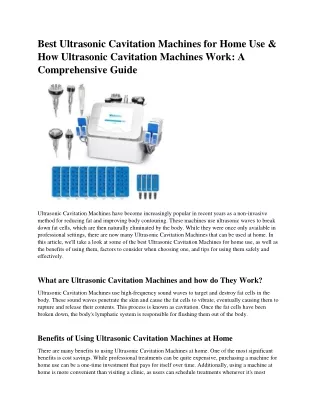 Best Ultrasonic Cavitation Machines for Home Use & How Ultrasonic Cavitation Machines Work - A Comprehensive Guide
