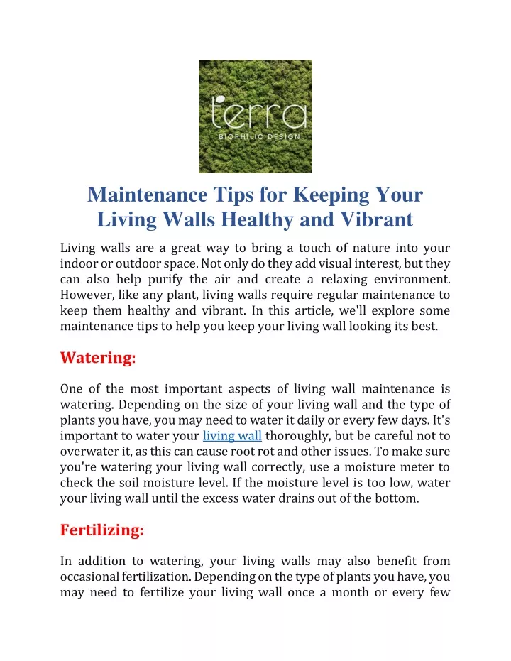maintenance tips for keeping your living walls