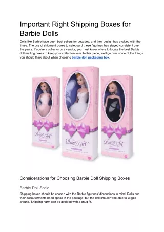 Important Right Shipping Boxes for Barbie Dolls