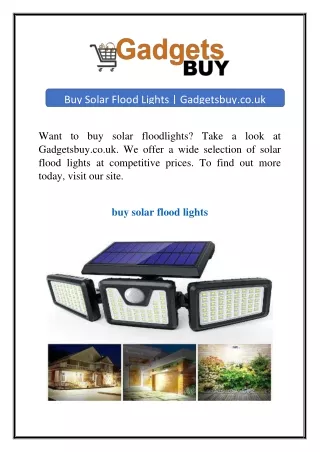 Buy Solar Flood Lights | Gadgetsbuy.co.uk