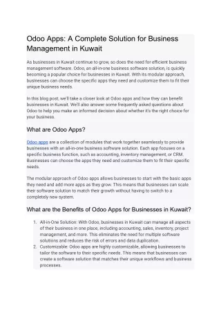 Odoo Apps: A Complete Solution for Business Management in Kuwait