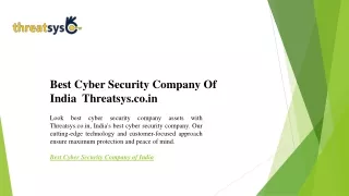 Best Cyber Security Company Of India  Threatsys.co.in