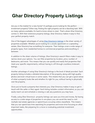 Ghar Directory Property Listings