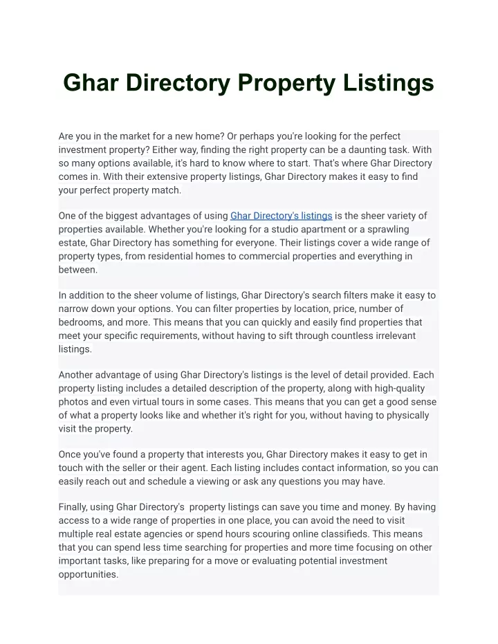 ghar directory property listings