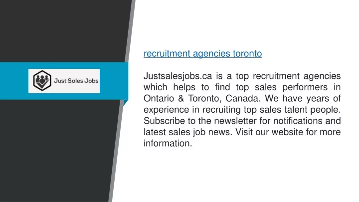 recruitment agencies toronto justsalesjobs