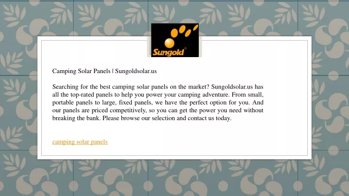 camping solar panels sungoldsolar us searching