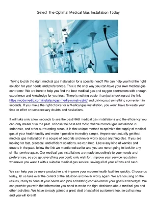 select the optimal medical gas installation today