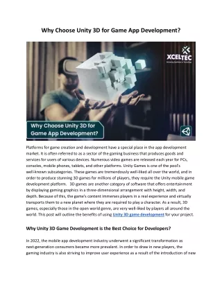 why choose unity 3d for game app development