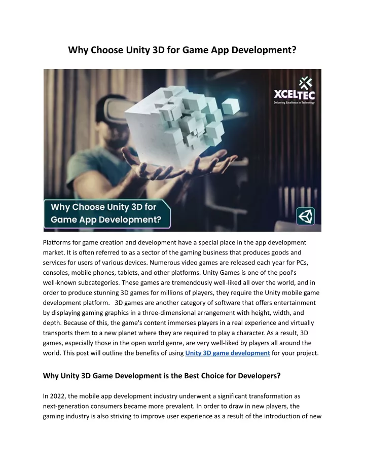 why choose unity 3d for game app development