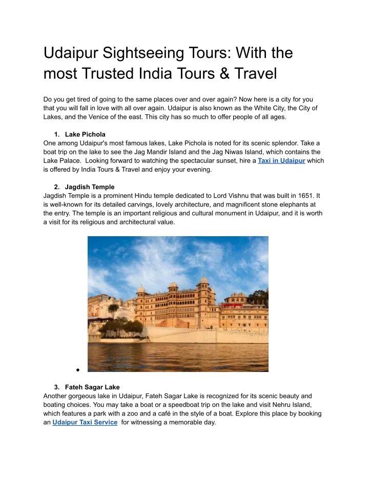 udaipur sightseeing tours with the most trusted