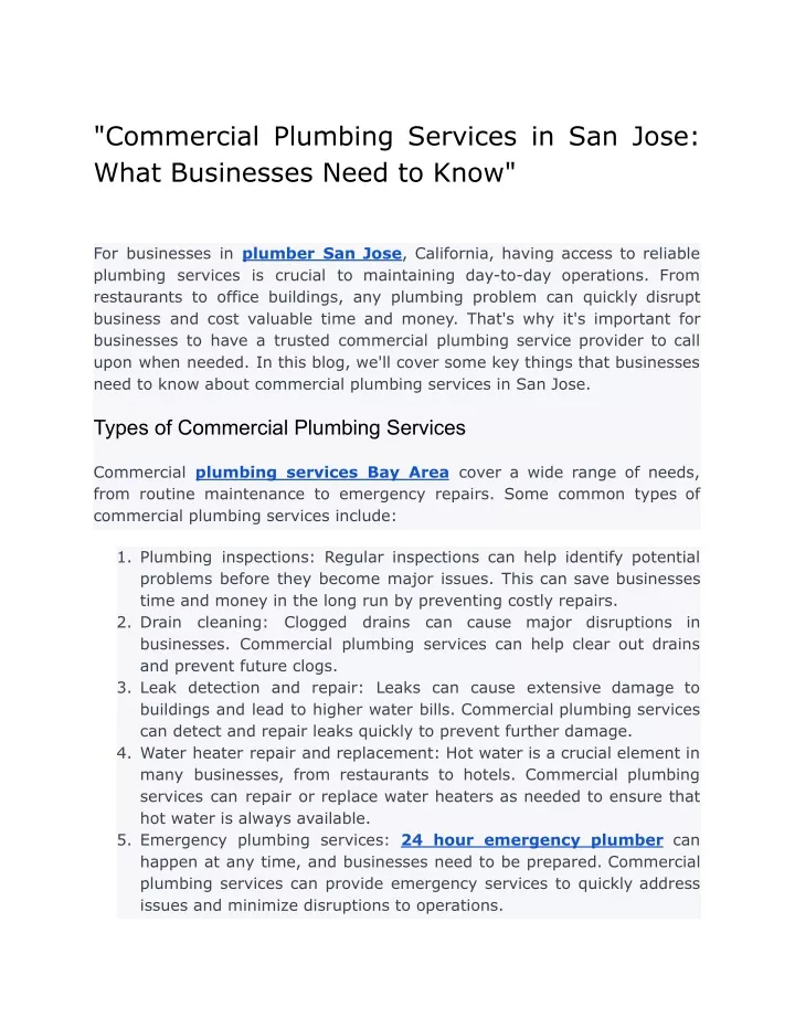 commercial plumbing services in san jose what