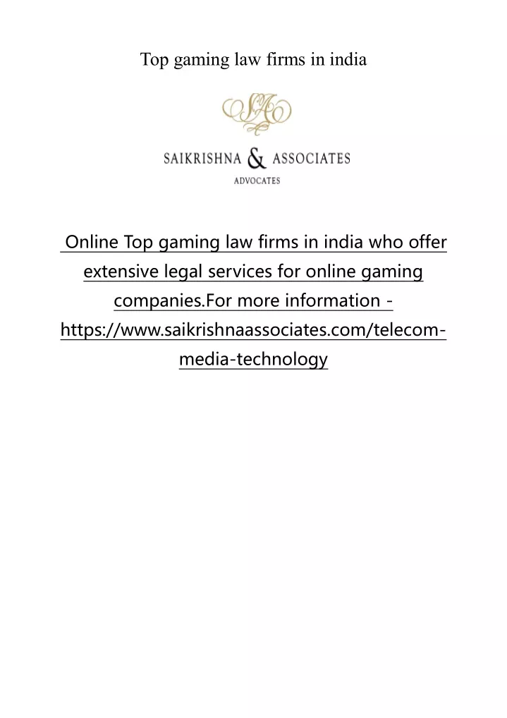 top gaming law firms in india