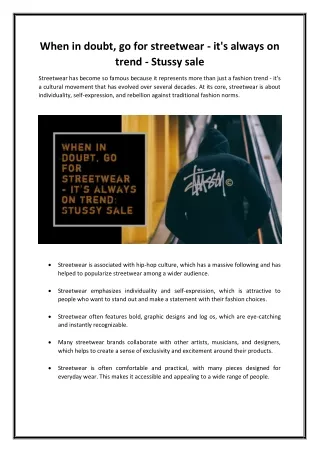 When in doubt, go for streetwear - it's always on trend: Stussy sale