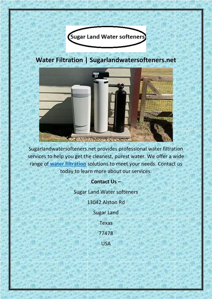 water filtration sugarlandwatersofteners net