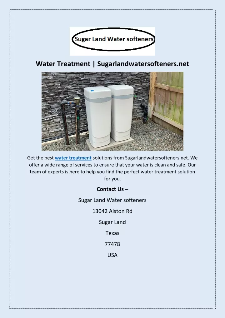 water treatment sugarlandwatersofteners net