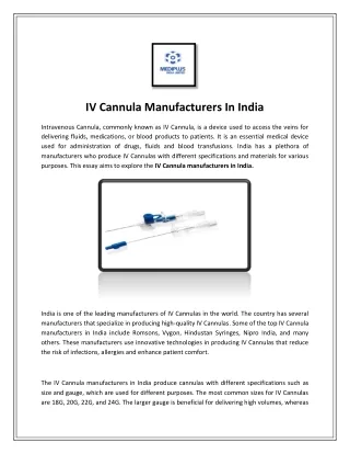 Cannula Manufacturers In India - Medical Device