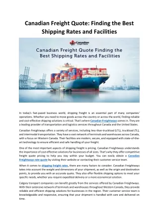 Canadian Freight Quote Finding the Best Shipping Rates and Facilities