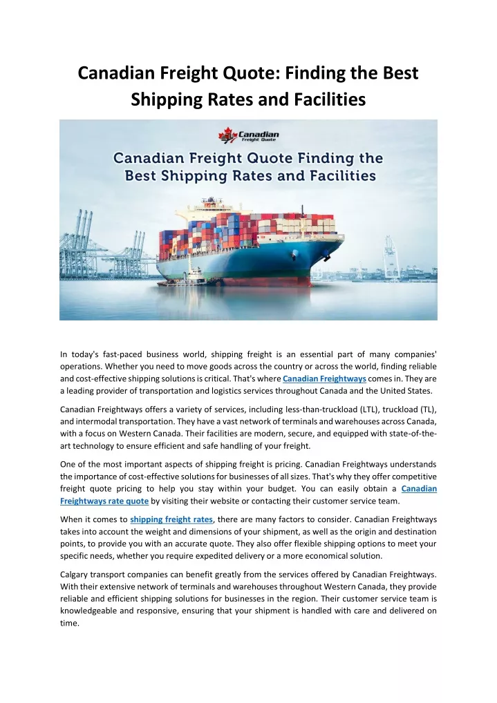 canadian freight quote finding the best shipping
