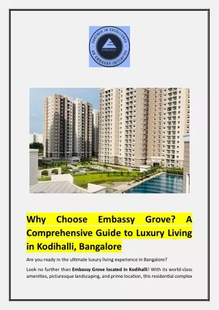 Embassy Grove in Kodihalli Bangalore - Luxurious Apartments for  living