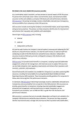 ra global is the most reliable esg assurance